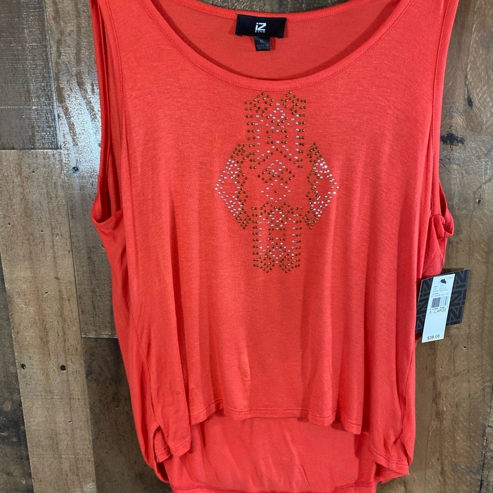 IZ BYER Bright Coral women’s top embellished tank‎ top sz XL  Sleeveless Top